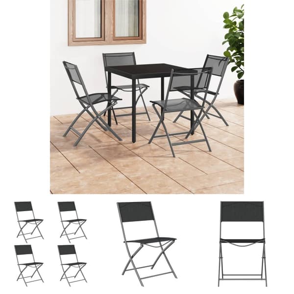 The Living Store Hopfällbara trädgårdsstolar 4 st svart stål och textilen - Utestolar