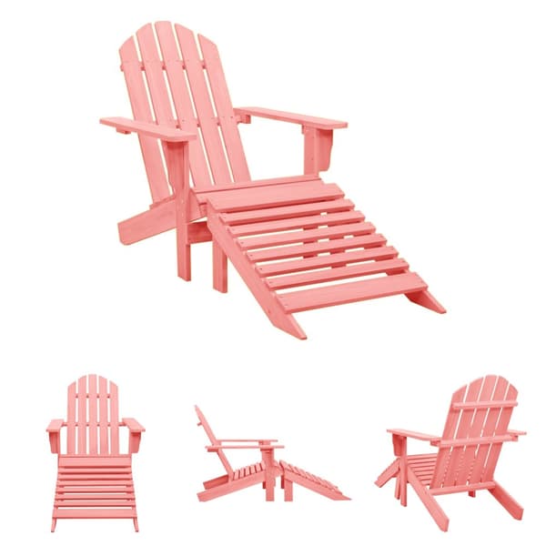 The Living Store Adirondack-havestol med fodstøtte massivt grantræ lyserød - Havestole