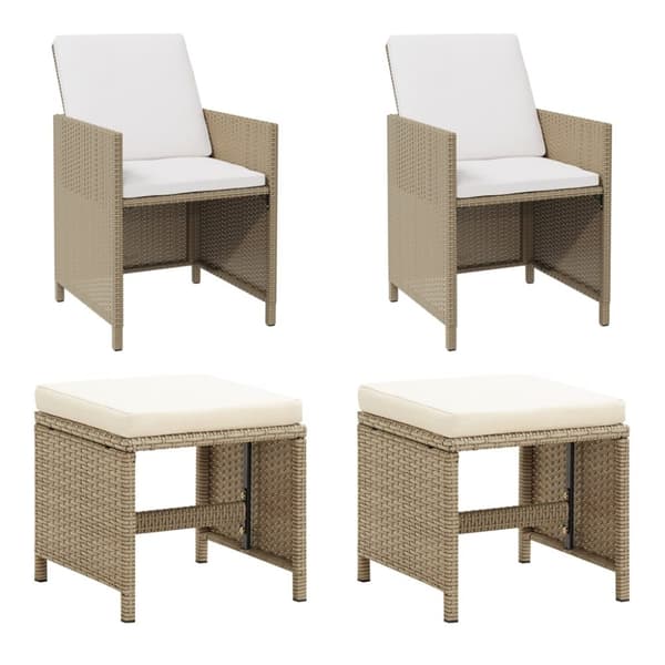 The Living Store Trädgårdsstolar med pallar 2 st konstrotting beige - Utestolar