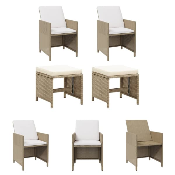 The Living Store Trädgårdsstolar med pallar 2 st konstrotting beige - Utestolar
