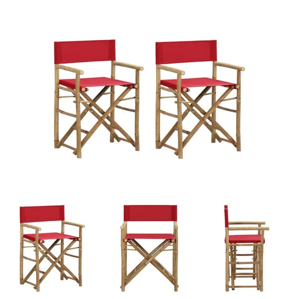 The Living Store foldbare instruktørstole 2 stk. bambus og stof rød -  Havestole