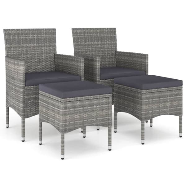 The Living Store havestole med skamler 4 dele polyrattan grå -  Havestole