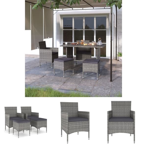 The Living Store havestole med skamler 4 dele polyrattan grå -  Havestole