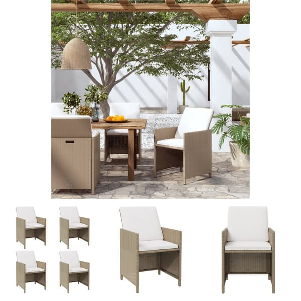 The Living Store havestole 4 stk. med hynder polyrattan beige - Havestole