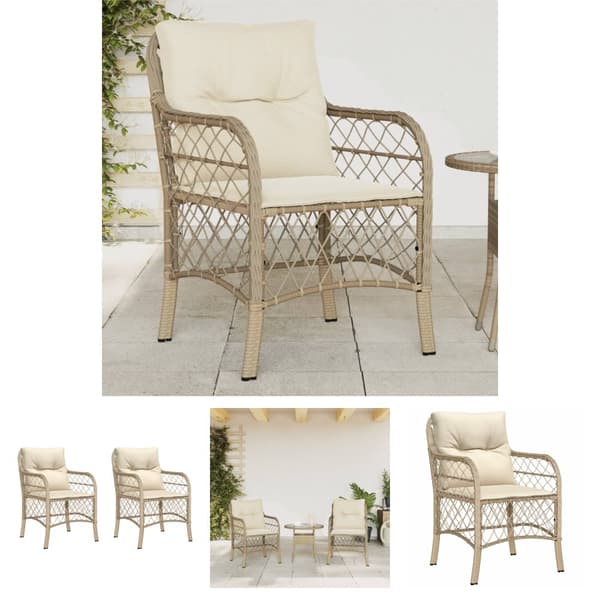 The Living Store Puutarhatuolit pehmusteilla 2 kpl beige polyrottinki - Puutarhatuolit