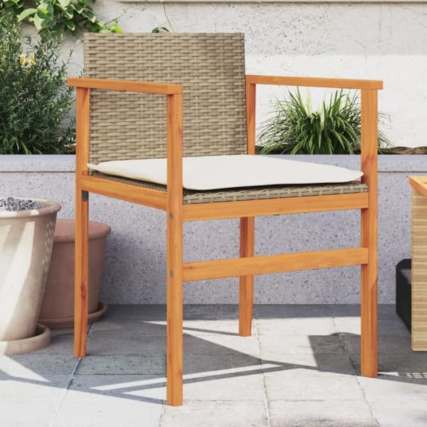 The Living Store havestole 2 stk. med hynder polyrattan og massivt træ beige - Havestole