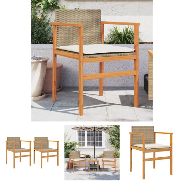 The Living Store havestole 2 stk. med hynder polyrattan og massivt træ beige - Havestole