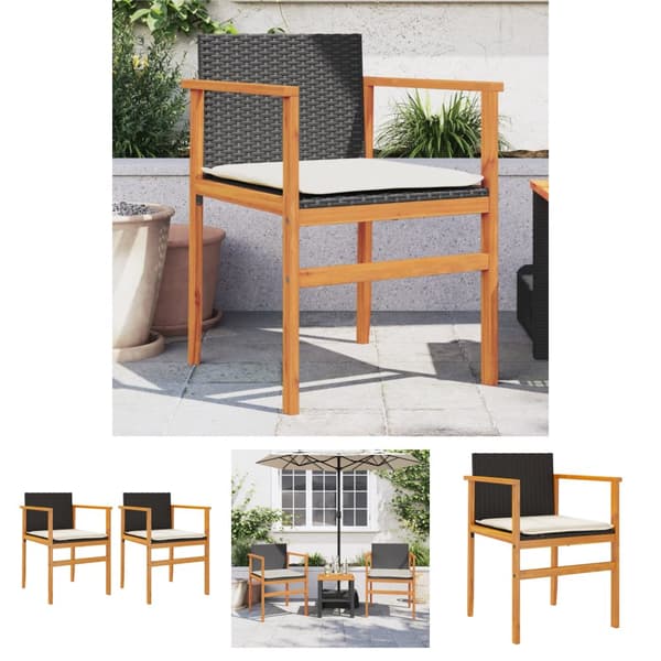 The Living Store havestole 2 stk. med hynder polyrattan og massivt træ sort -  Havestole