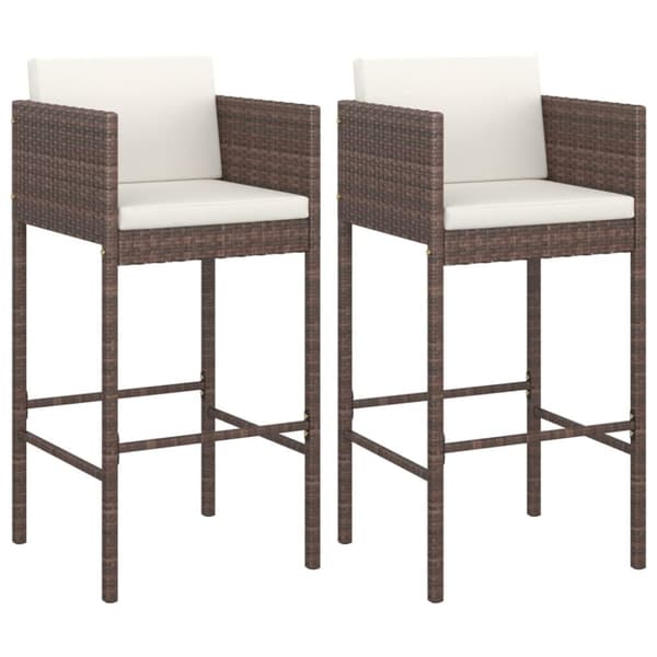 The Living Store Barstolar med dynor 2 st brun konstrotting - Utestolar