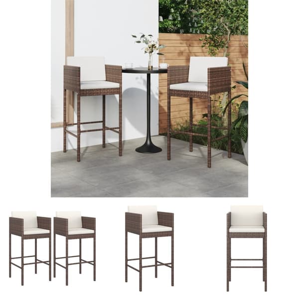 The Living Store Barstolar med dynor 2 st brun konstrotting - Utestolar
