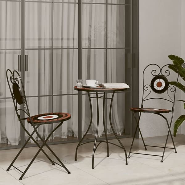 The Living Store Caféstolar fällbara 2 st terrakotta och vit keramik - Utestolar