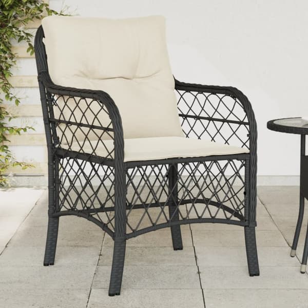 The Living Store Trädgårdsstolar med dynor 2 st svart konstrotting - Utestolar