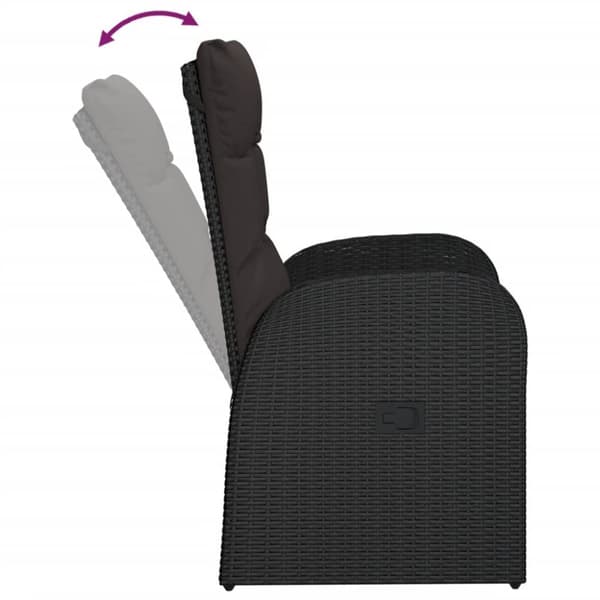 The Living Store havestole med hynder justerbart ryglæn 2 stk. polyrattan sort - Havestole