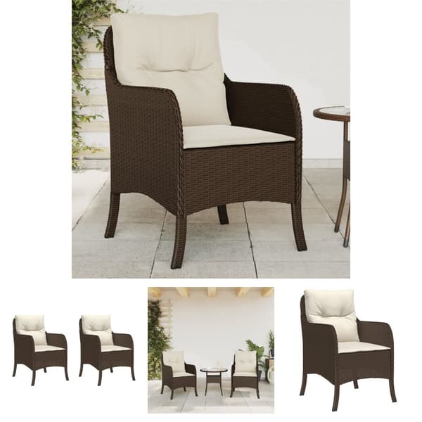 The Living Store havestole med hynder 2 stk. polyrattan brun - Havestole