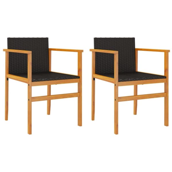 The Living Store Trädgårdsstolar 2 st svart konstrotting och massivt trä -  Utestolar