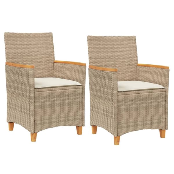 The Living Store Trädgårdsstolar m.dynor 2 st beige konstrotting och massivt trä - Utestolar