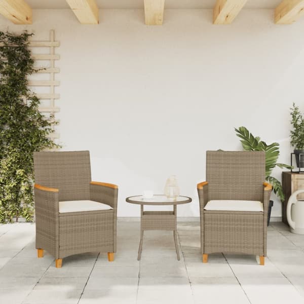 The Living Store Trädgårdsstolar m.dynor 2 st beige konstrotting och massivt trä - Utestolar