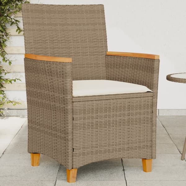 The Living Store Trädgårdsstolar m.dynor 2 st beige konstrotting och massivt trä - Utestolar