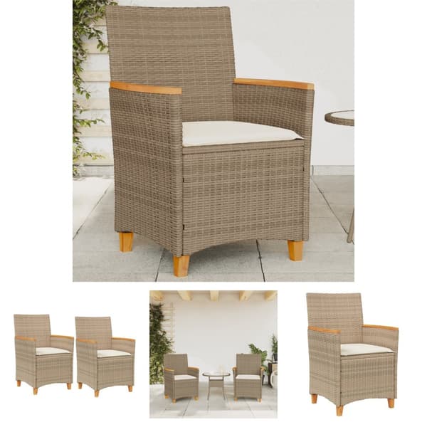 The Living Store Trädgårdsstolar m.dynor 2 st beige konstrotting och massivt trä - Utestolar
