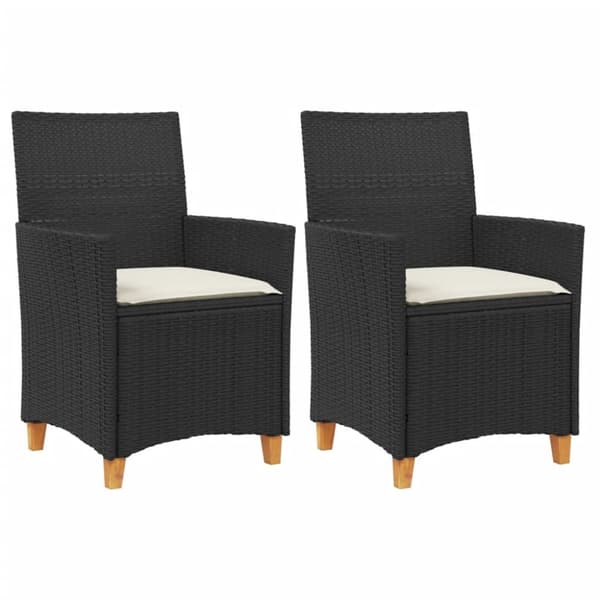 The Living Store havestole 2 stk. med hynder polyrattan og massivt træ sort -  Havestole