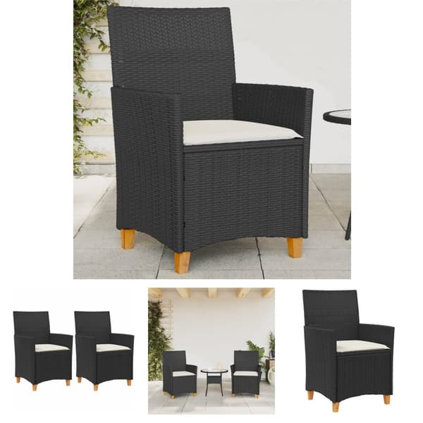 The Living Store havestole 2 stk. med hynder polyrattan og massivt træ sort -  Havestole