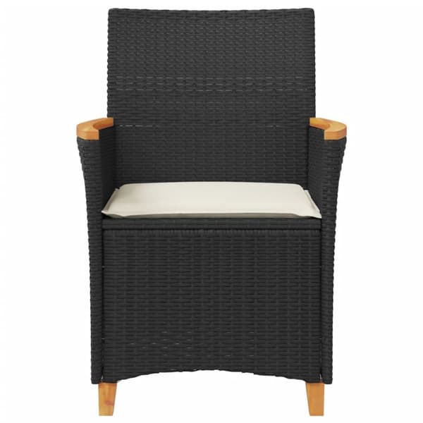 The Living Store Trädgårdsstolar m.dynor 2 st svart konstrotting och massivt trä -  Utestolar