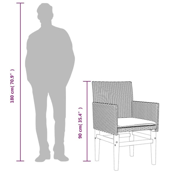 The Living Store Trädgårdsstolar m. dynor 2 st grå konstrotting och massivt trä - Utestolar