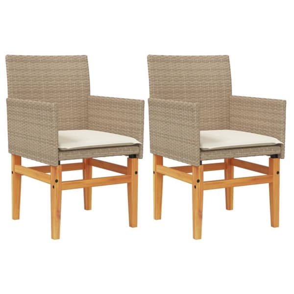 The Living Store havestole 2 stk. med hynder polyrattan og massivt træ beige -  Havestole