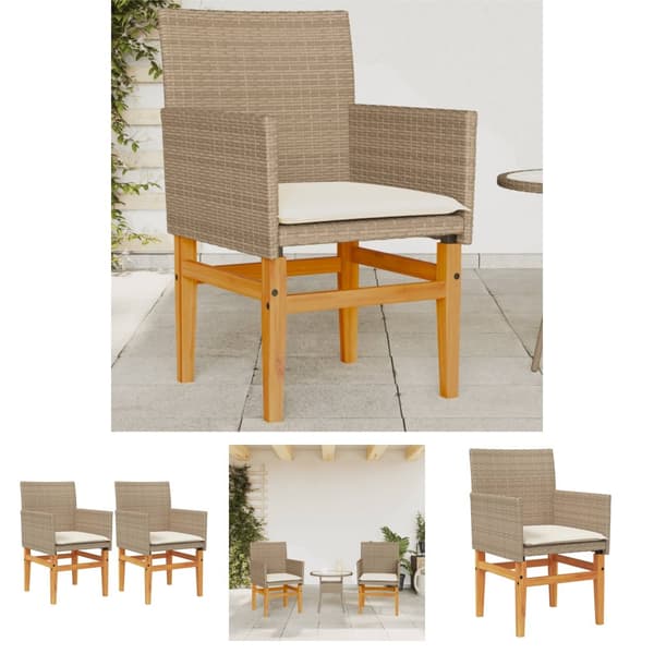 The Living Store havestole 2 stk. med hynder polyrattan og massivt træ beige - Havestole