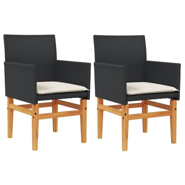 The Living Store Trädgårdsstolar m.dynor 2 st svart konstrotting och massivt trä -  Utestolar