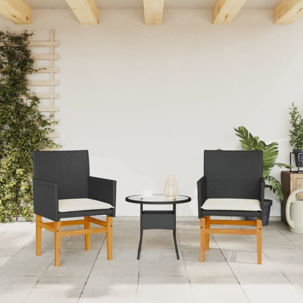 The Living Store Trädgårdsstolar m.dynor 2 st svart konstrotting och massivt trä -  Utestolar