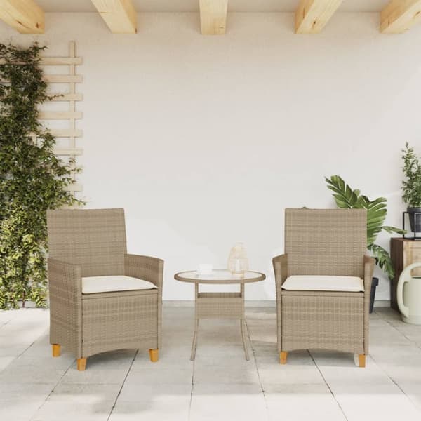The Living Store havestole 2 stk. med hynder polyrattan og massivt træ beige -  Havestole