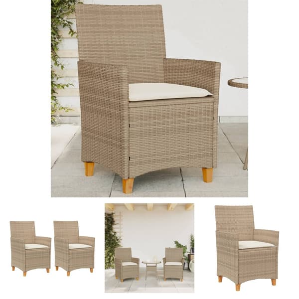 The Living Store havestole 2 stk. med hynder polyrattan og massivt træ beige -  Havestole