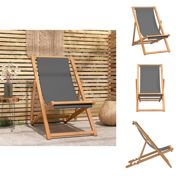 Havestole - Living foldbar strandstol massivt teaktræ grå