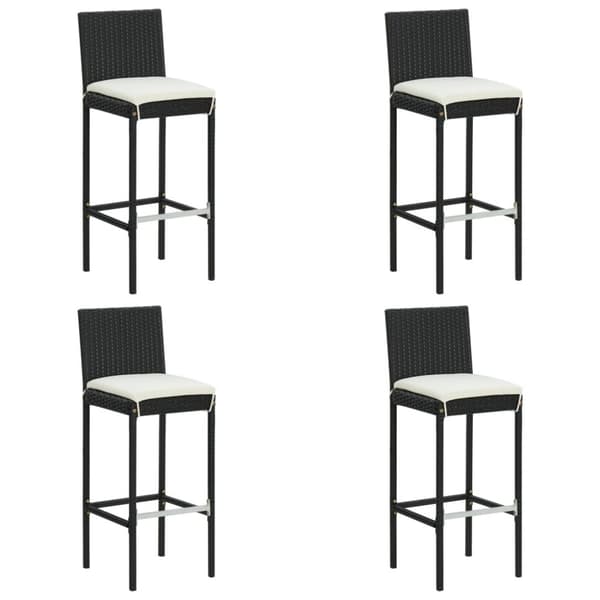 Havestole - Living barstole til haven med hynder 4 stk. polyrattan sort