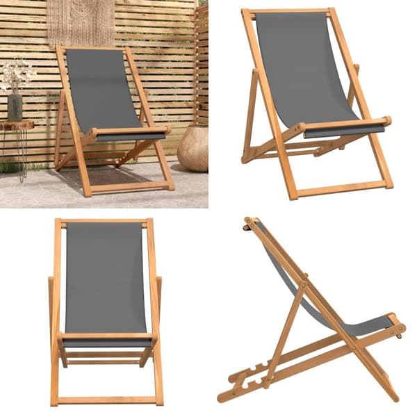 Hopfällbar strandstol massiv teak grå - Strandstol - Strandstolar - Home & Living