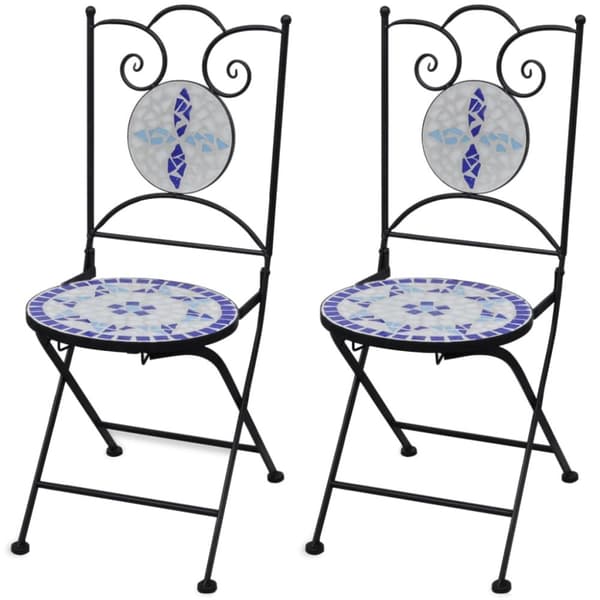 Foldbare bistrostole 2 stk. Keramik blå og hvid - Havestole - Havestole - Home & Living