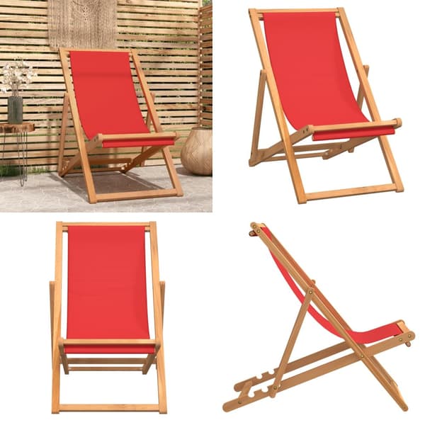Hopfällbar strandstol massiv teak röd - Strandstol - Strandstolar - Home & Living