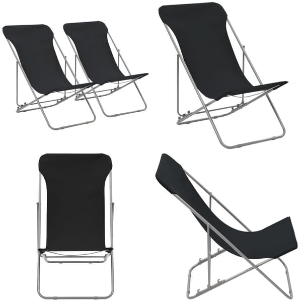 Foldbare strandstole 2 stk. Stål og oxfordstof sort - Strandstol - Strandstole - Home & Living