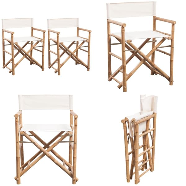 Hopfällbar regissörsstol 2 st bambu med kanvas - Trädgårdsmöbler - Trädgårdsmöbel - Home & Living