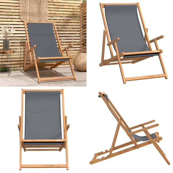 Hopfällbar strandstol massiv teak grå - Strandstol - Strandstolar - Home & Living