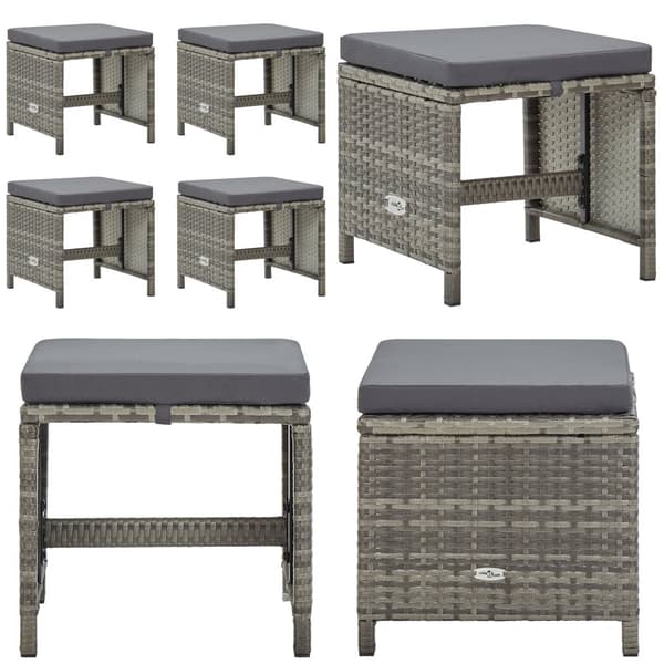 Haveskamler 4 stk. Med hynder polyrattan grå - Haveskammel - Haveskamler - Home & Living