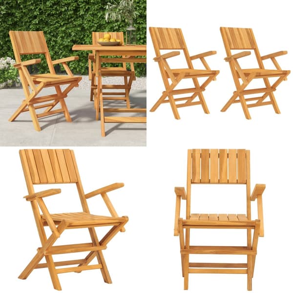 Hopfällbara trädgårdsstolar 2 st 55x61x90 cm massiv teak - Stol - Stolar - Home & Living
