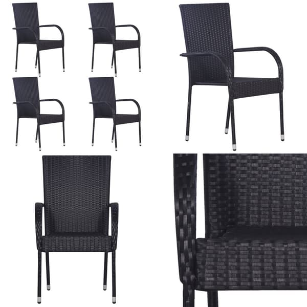Havestole 4 stk. Stabelbare polyrattan sort - Havestol - Havestole - Home & Living