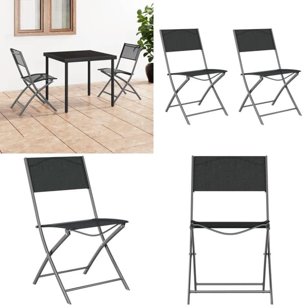 Hopfällbara trädgårdsstolar 2 st svart stål och textilen - Hopfällbar Stol - Hopfällbara Stolar - Home & Living
