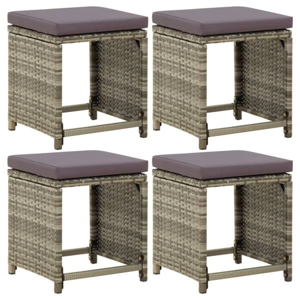 Haveskamler 4 stk. Med hynder polyrattan grå - Haveskammel - Haveskamler - Home & Living
