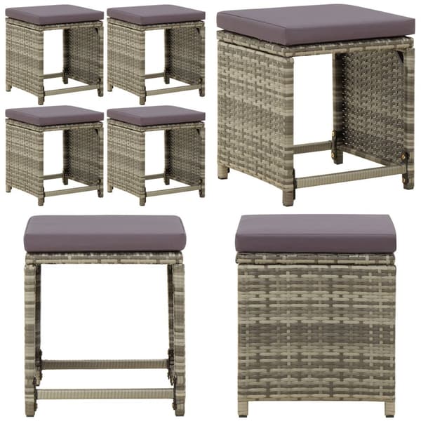 Haveskamler 4 stk. Med hynder polyrattan grå - Haveskammel - Haveskamler - Home & Living