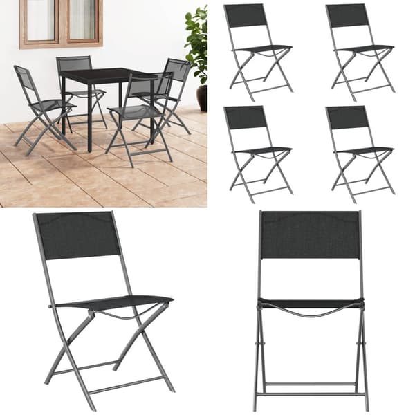 Hopfällbara trädgårdsstolar 4 st svart stål och textilen - Hopfällbar Stol - Hopfällbara Stolar - Home & Living
