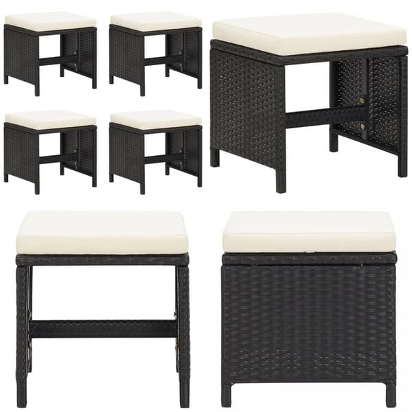 Haveskamler 4 stk. Med hynder polyrattan sort - Haveskammel - Haveskamler - Home & Living