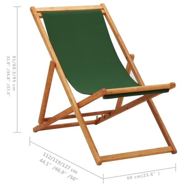 Hopfällbar strandstol eukalyptusträ och tyg grön - Strandstol - Strandstolar - Home & Living